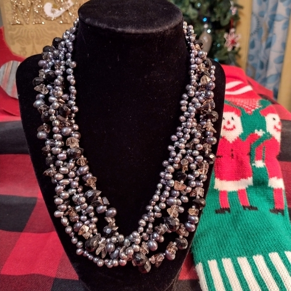 SALE! VINTAGE Multi-Strand Cascade Peacock Pearls & Smoky Quartz Necklace - Picture 6 of 11